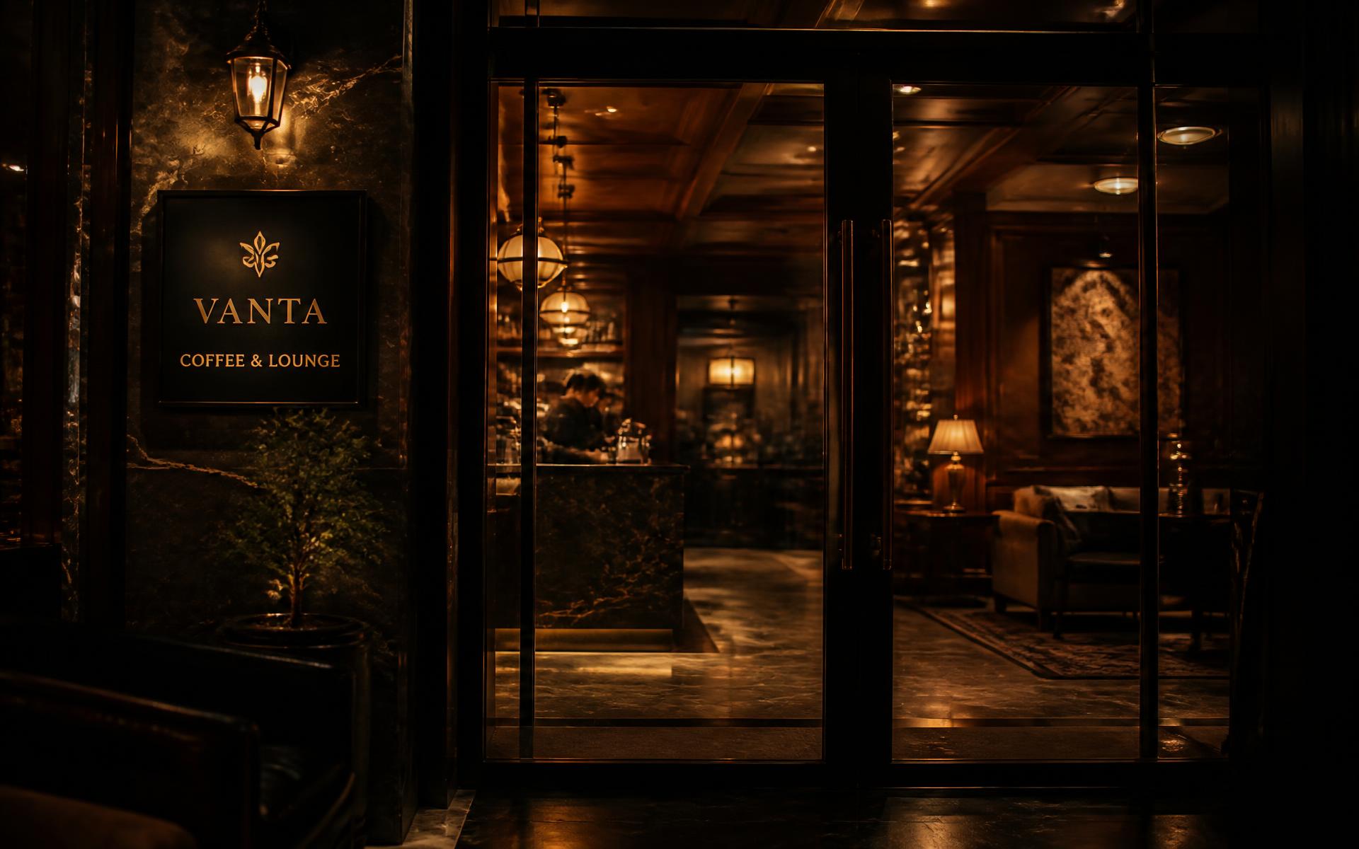 The lantern-lit entrance to Dayre at night